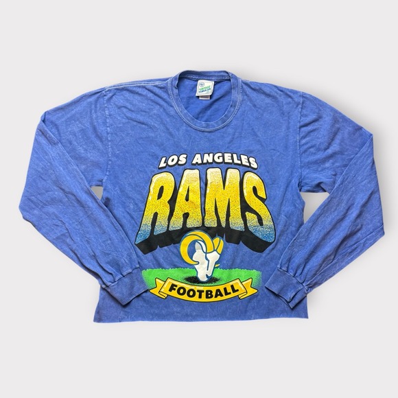 47 Brand Tops - 47 Brand Los Angeles Rams Long Sleeve Graphic T-Shirt Blue Mineral Wash Crop Med